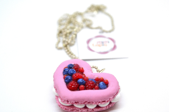 Macaron heart necklace , macaron heart filled with forest