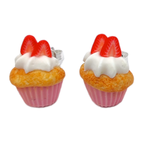 Pink cupcake stud earrings,Wearable Miniature Fake food Polymer clay Fimo jewellery,Handmade jewelry by mimitopia
