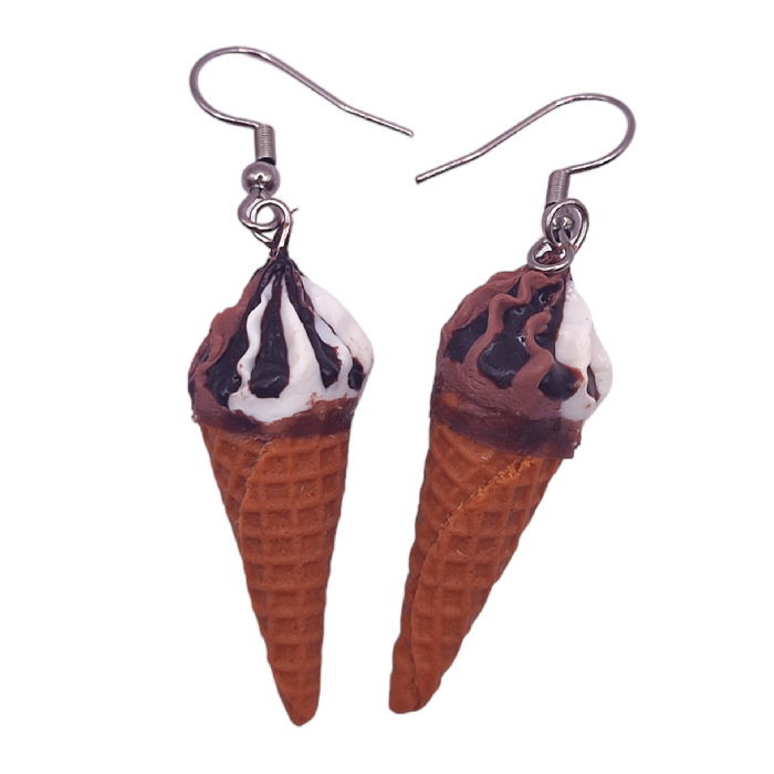vanilla chocolate Ice cream cone earrings , Miniature Fake